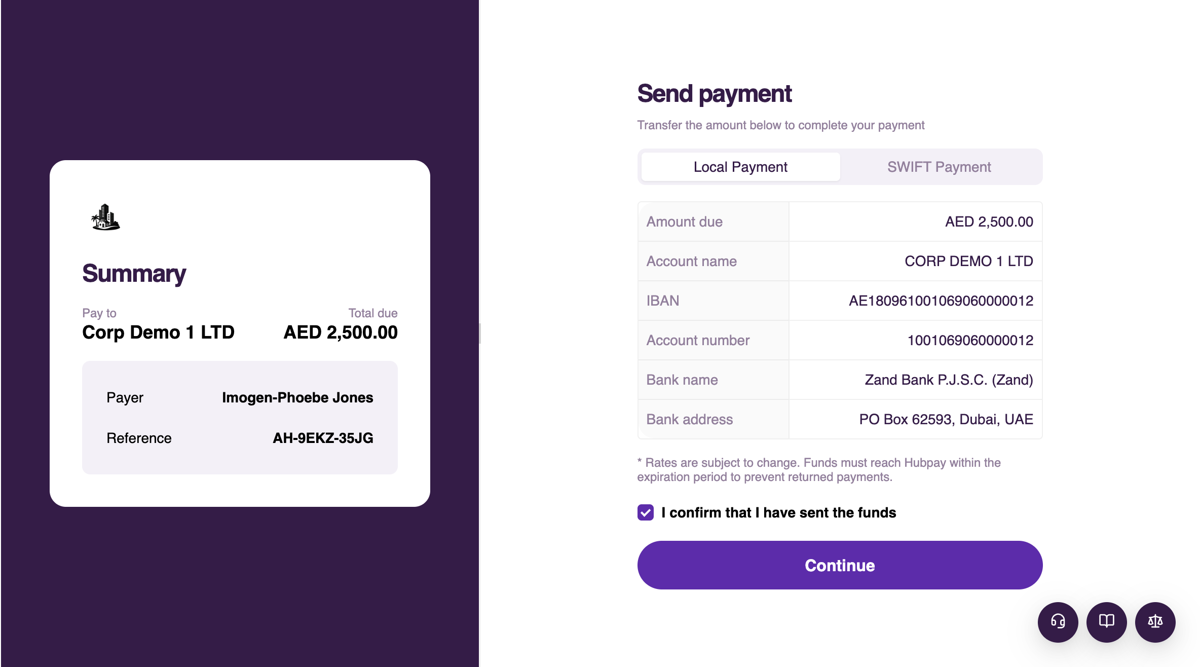 Bank account details for transfer