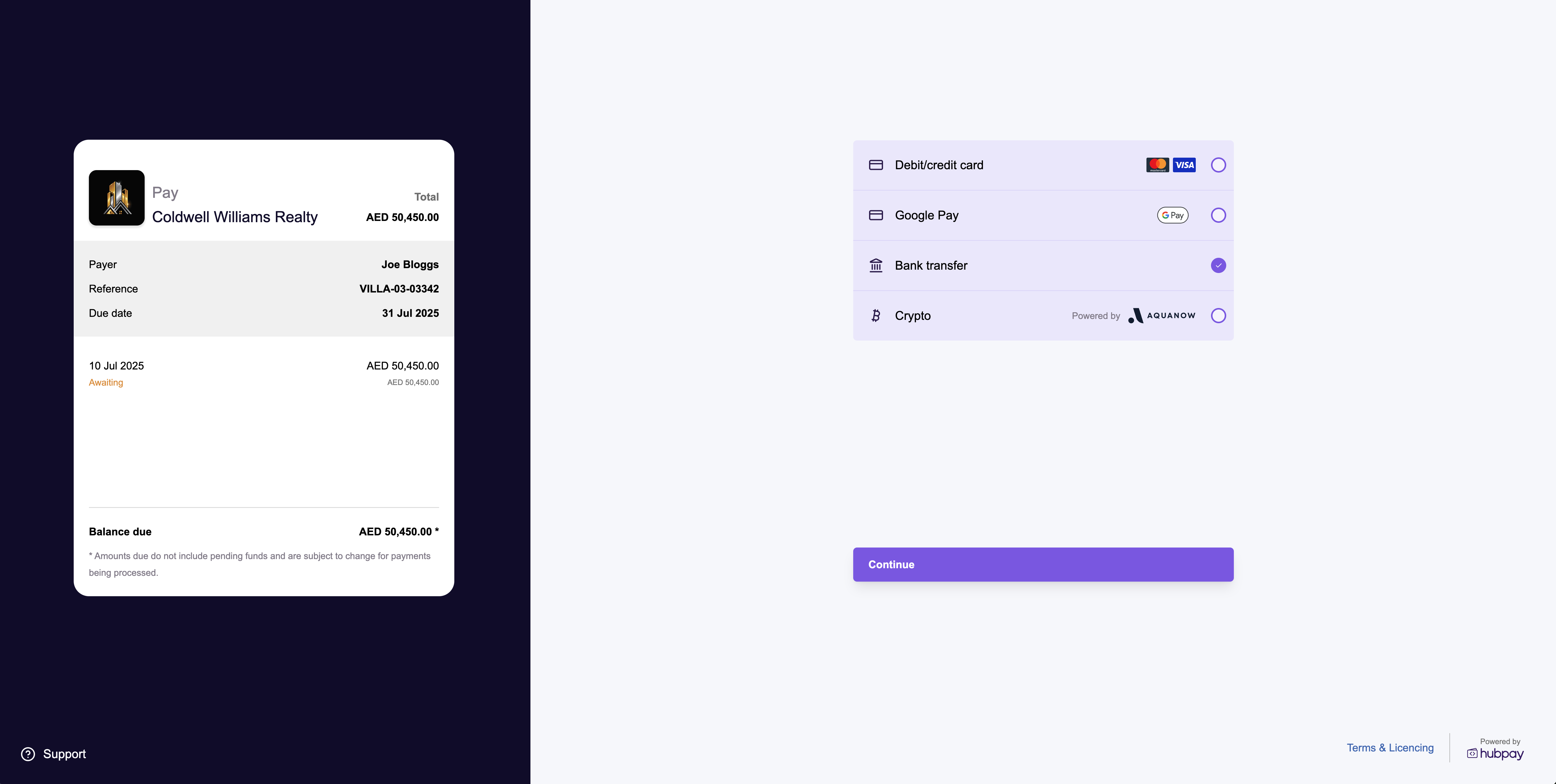 Bank Transfer option in payment link