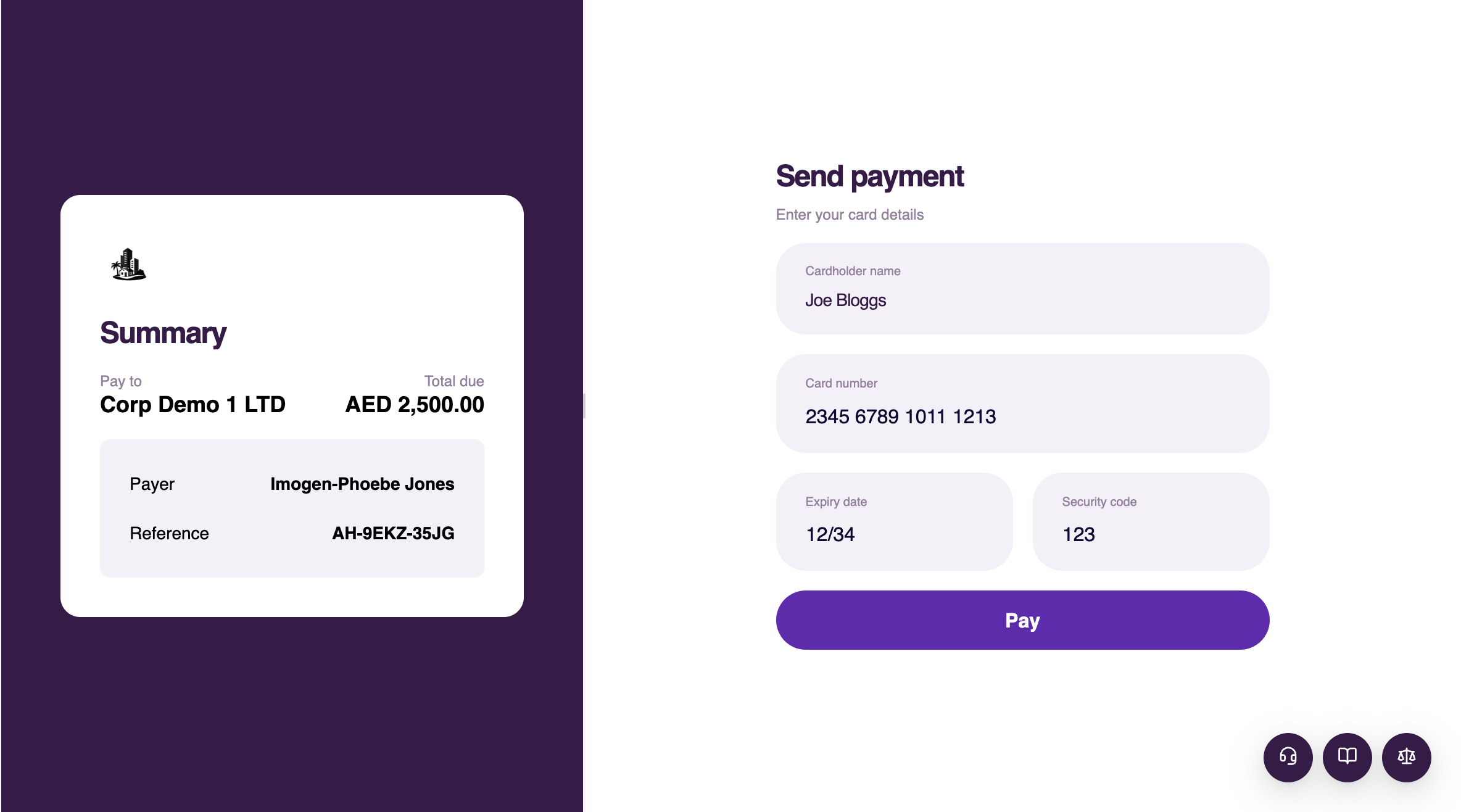 Entering card details for payment