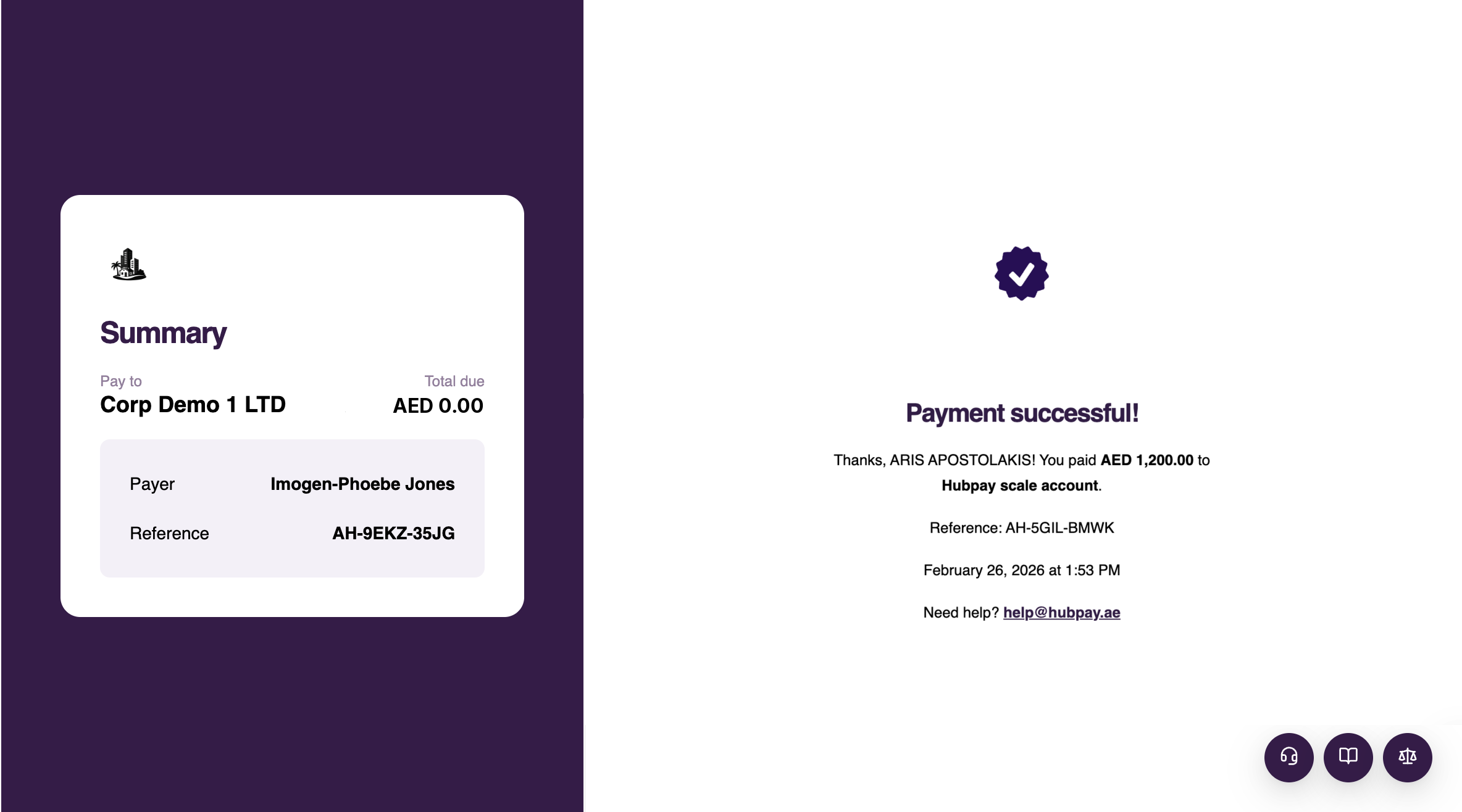 Payment successful confirmation screen