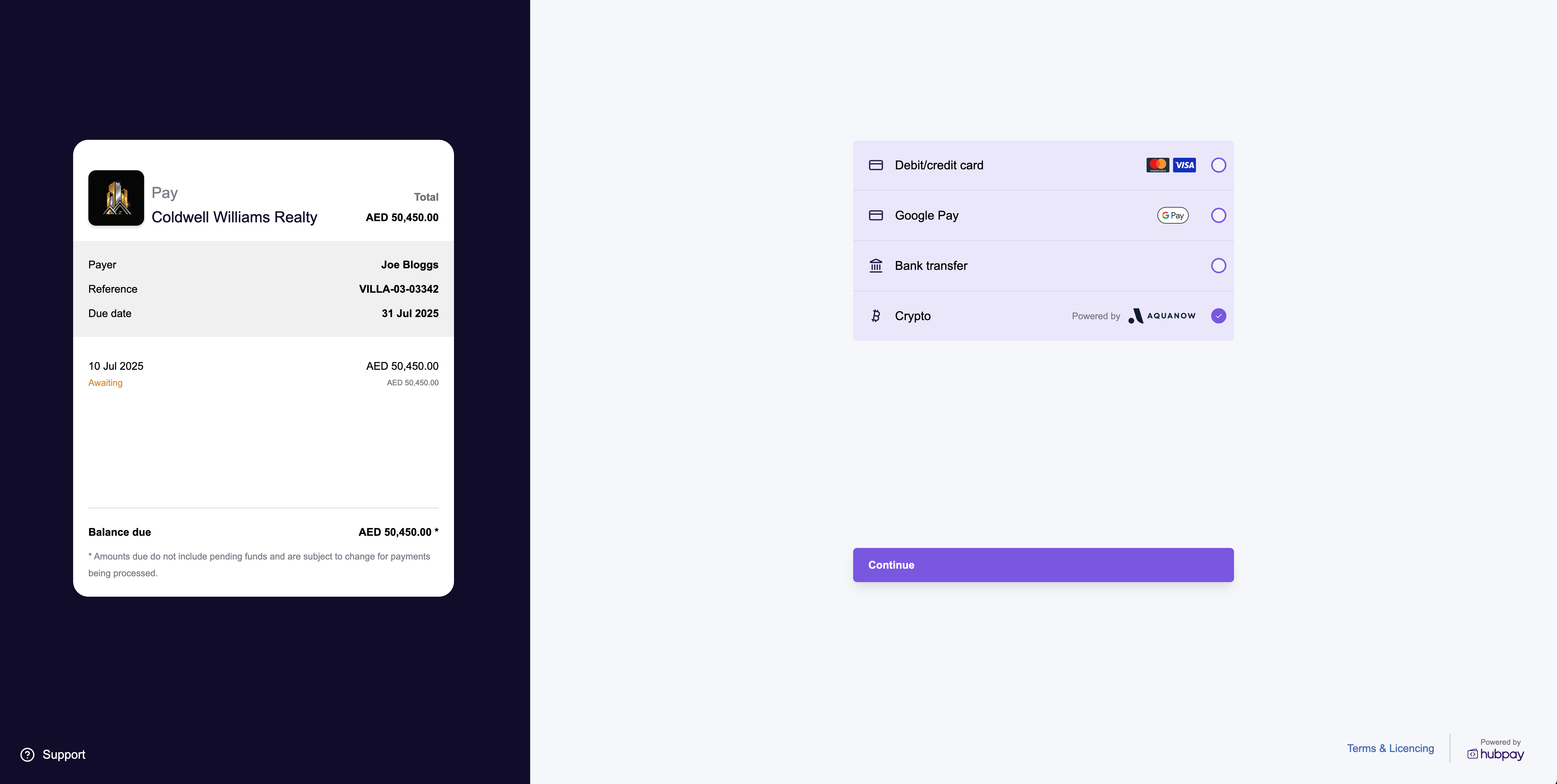Crypto option in payment link
